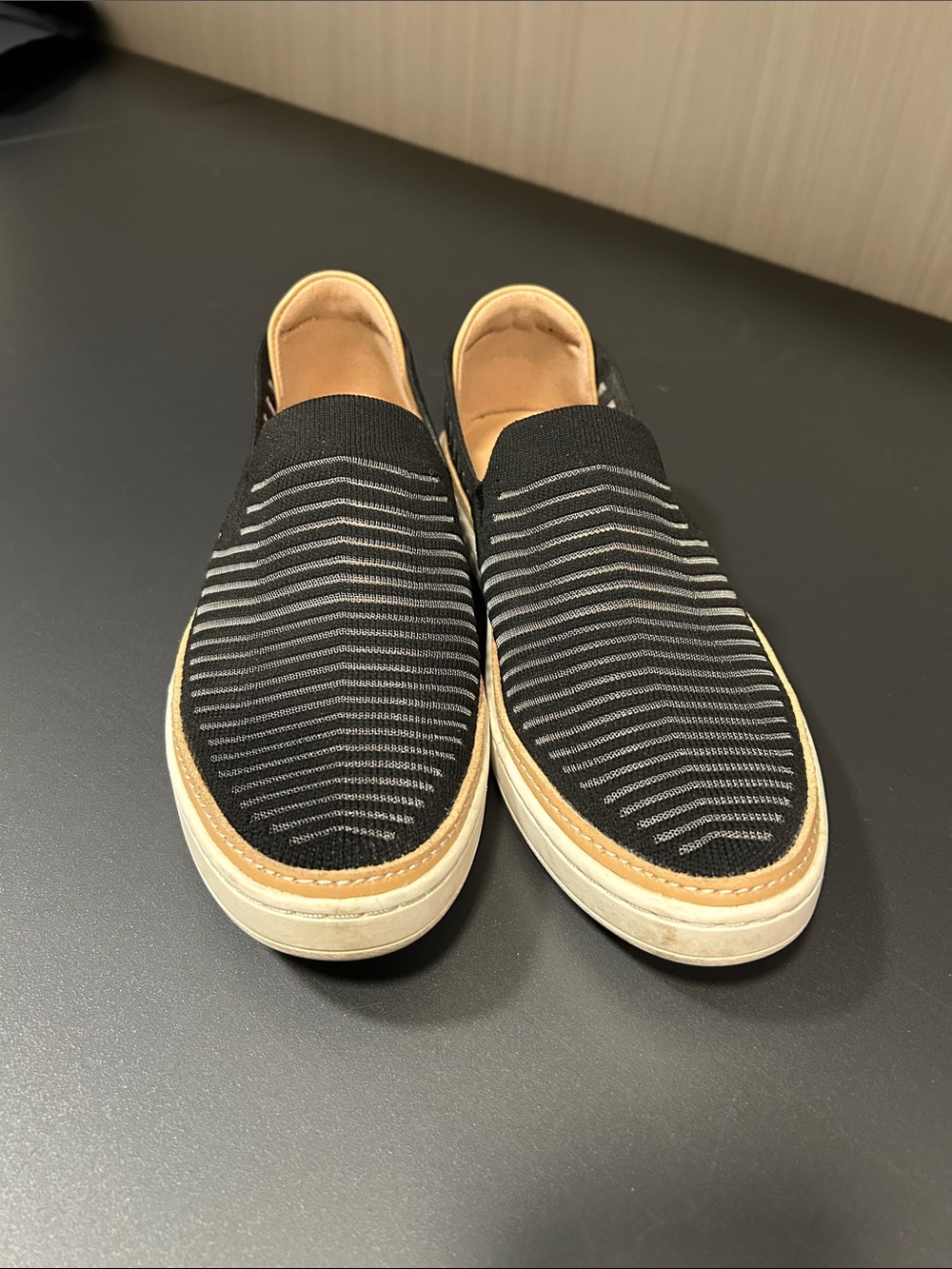 UGG Black and Tan Women's Slip-On Knit Loafers